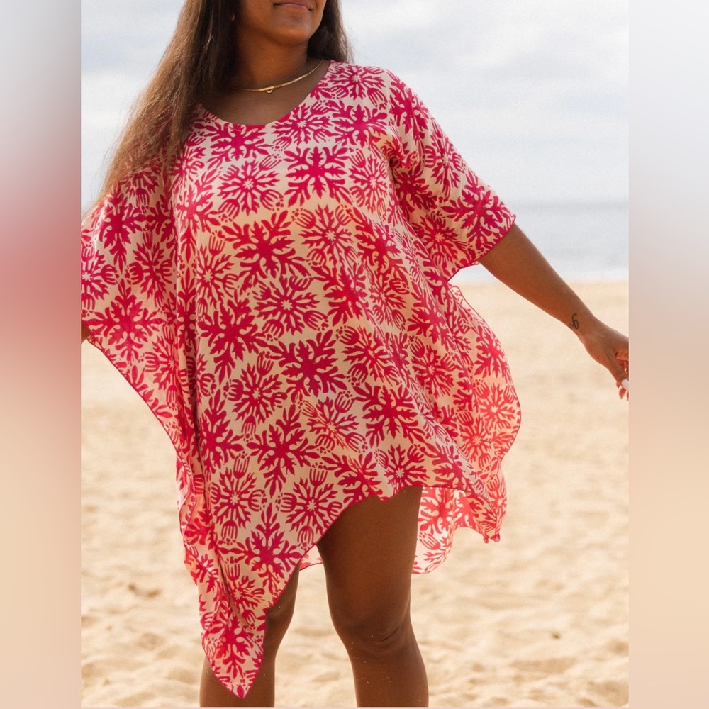 Alohiwai Summer Poncho Dress in Guava Jelly